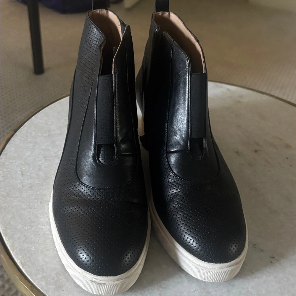 Paolo Perforated Black Wedges with White Sole - Picture 2 of 5